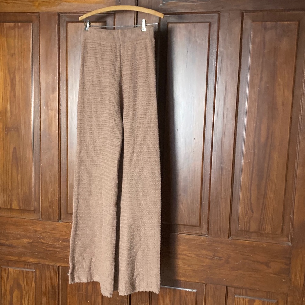 Sincerely Jules Chocolate Brown Textures Chunky Knit Wide Leg Pull On Pants Sz L - Picture 2 of 10